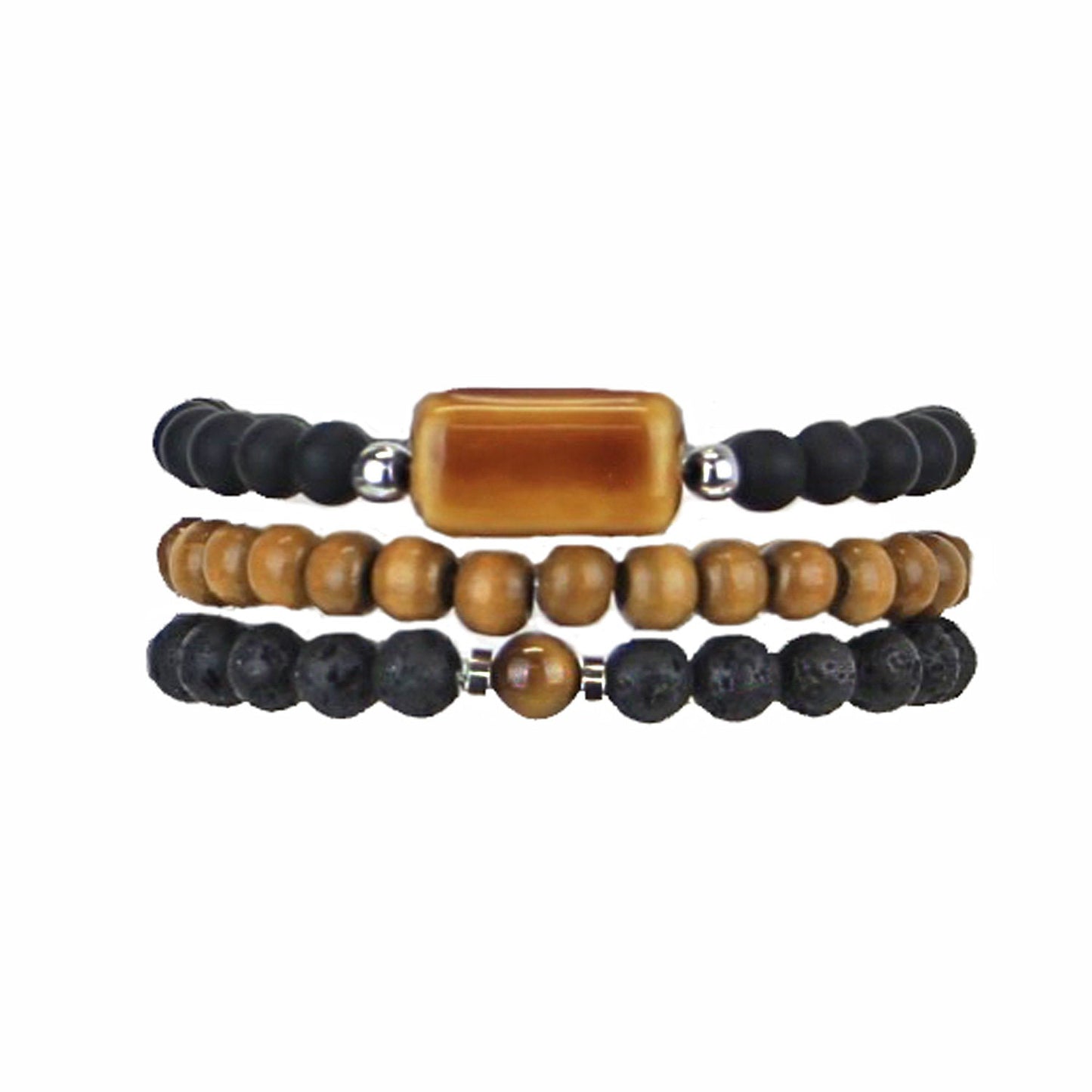 Men's Bracelets Set of 3 Beaded Stretch Bracelets Stack - M1