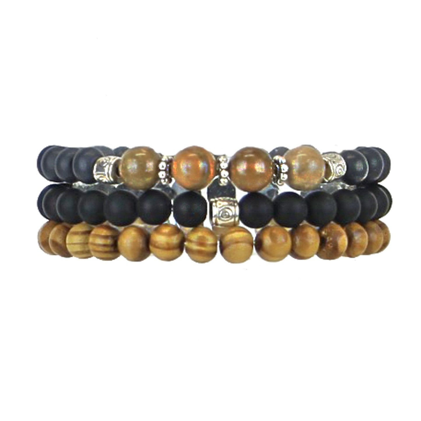 Men's Bracelets Set of 3 Beaded Stretch Bracelets Stack - M11