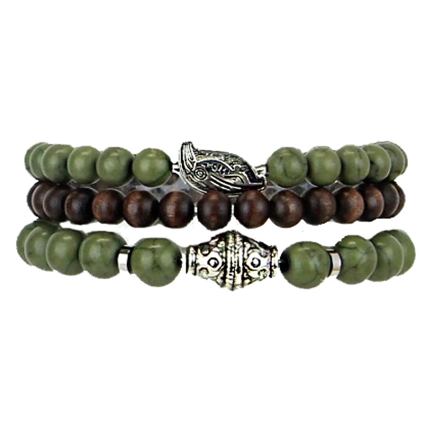 Men's Bracelets Set of 3 Beaded Stretch Bracelets Stack in Natural Tones of Olive, Bronze and Brown - M15